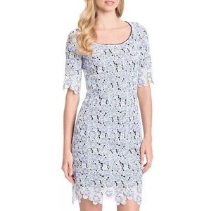 Badgley Mischka Blue and White Floral Lace Dress